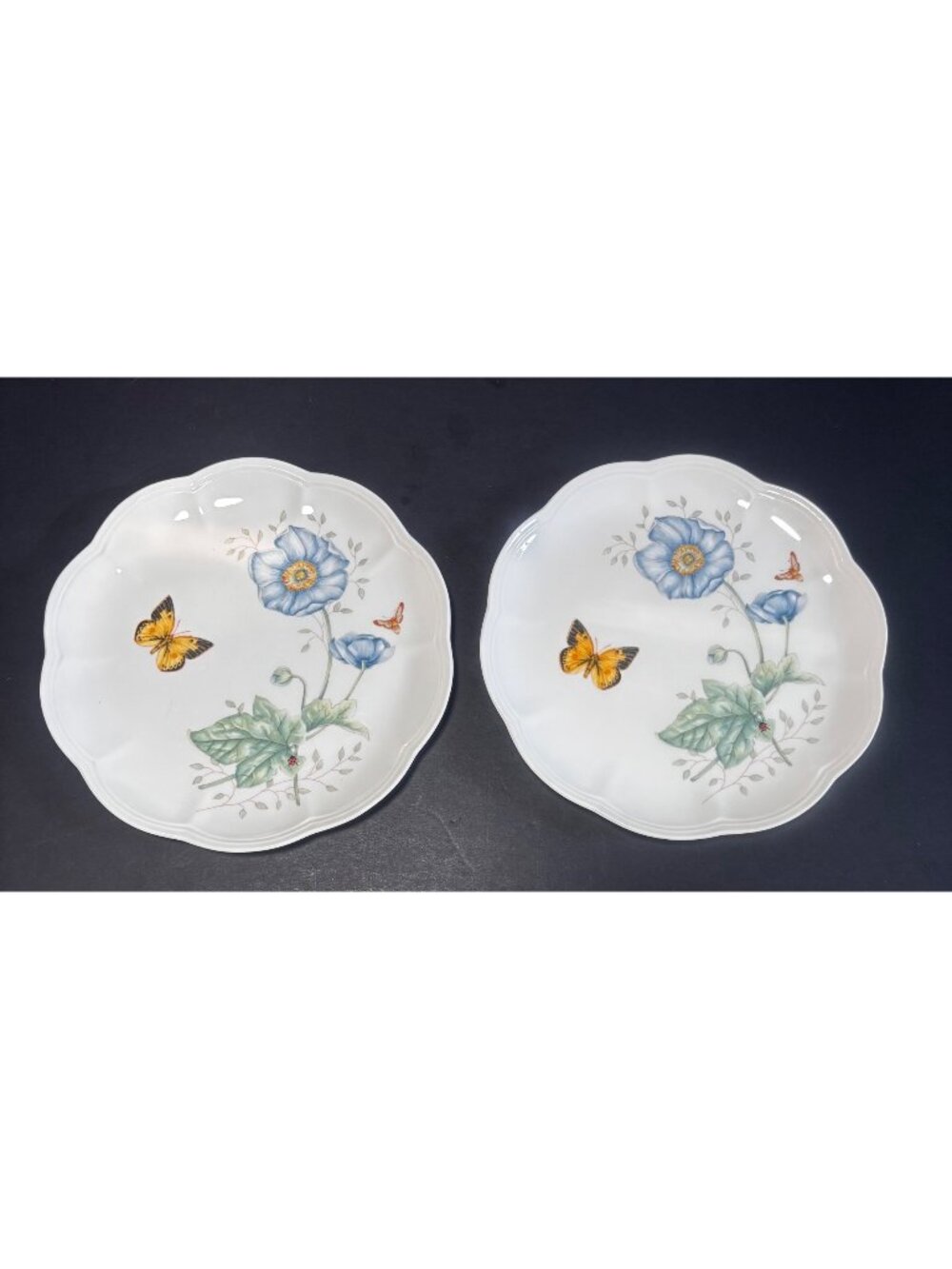 Lenox Butterfly Meadow Porcelain Scalloped Luncheon Salad Plates Set of 2 VTG